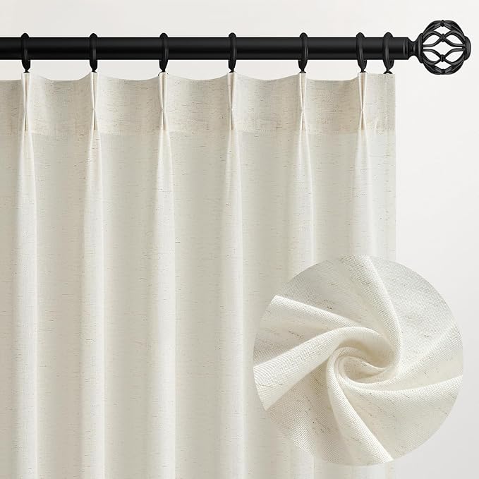 Topfinel Natural Pinch Pleated Linen Curtains 100 Inch Length 2 Panels by Topfinel