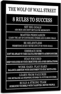 WYJDFART Inspirational Posters The Wolf Of Wall Street 8 Rules To Success Printed Canvas Painting Motivational Wall Art for Office Hallway Gym Bedroom Living Room Framed Ready to Hang[24" W X 36" H]