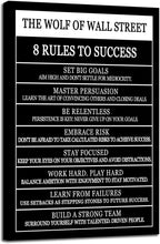 WYJDFART Inspirational Posters The Wolf Of Wall Street 8 Rules To Success Printed Canvas Painting Motivational Wall Art for Office Hallway Gym Bedroom Living Room Framed Ready to Hang[24" W X 36" H]