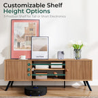 COMHOMA TV Stand for Living Room, Mid Century Modern Entertainment Center for 55/60/65 Inch TVs, Retro Brown TV Console with Fluted Door Cabinets and Open Adjustable Shelve Storage for Bedroom