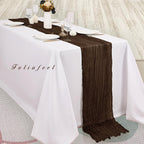 10FT 12 Pack Brown Cheesecloth Table Runner 20 x 120 Inch Long Boho Fabric Rustic Cheese Cloth Table Runner for Wedding Bridal Shower Baby Shower Gauze Sheer Birthday Party Table Decorations