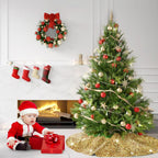 Gold Christmas Tree Skirts 21 Inches Metallic Tree Cover Skirt Personalized Christmas Tree Mat Ornament Rustic Round Small Xmas Tree Skirts for Holiday Festival Home Christmas Indoor Decoration