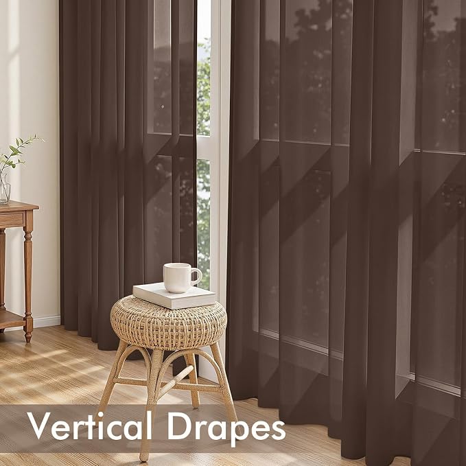 MIULEE Chocolate Sheer Curtains 90 Inches Long 4 Panels 42 x 90 Inches | Light - Image 5