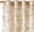 Taupe Vintage Floral Linen Curtains Farmhouse 38W X 90L 2 Panels | Elisa Series by Lazzzy