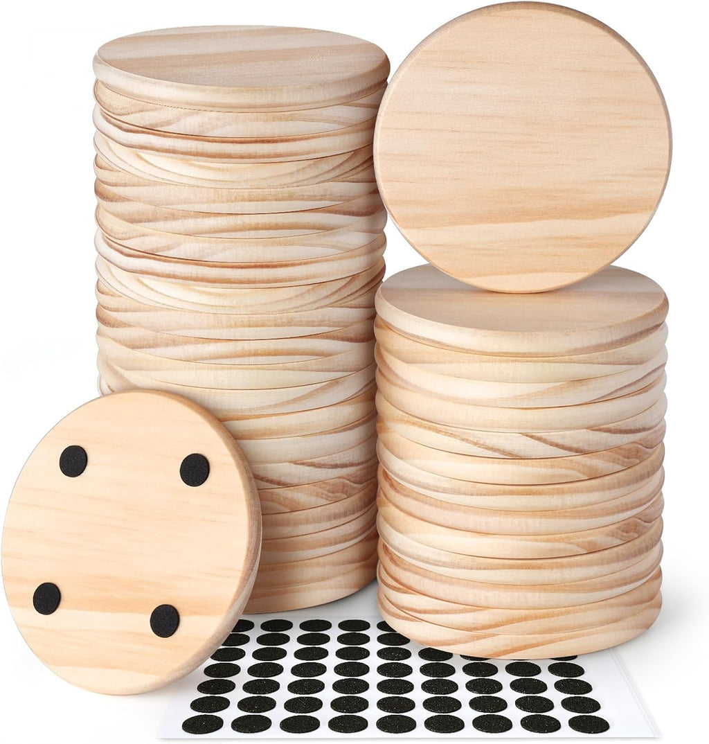36 Pieces Unfinished Wood Coasters, GOH DODD 4 Inch Wooden Blanks with Non-Slip Pads for Laser Engraving Wood Burning Staining Painting Decoupage Housewarming Gifts Wedding Crafts Education, Round