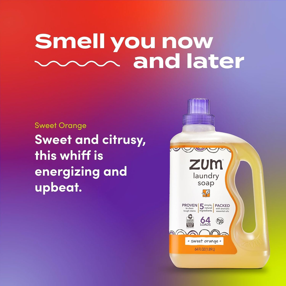 Indigo Wild Zum Clean Laundry Soap - Plant-Based Liquid Laundry Soap - Contains Baking Soda, Essential Oils & Saponified Coconut Oil - Sweet Orange Scent - 64 fl oz