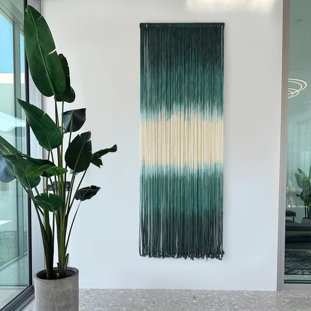 Macrame Wall Hanging Green Boho Handmade Ombre Wall Art Decor for Living Room Bedroom Fiber Art 15''W*43''L