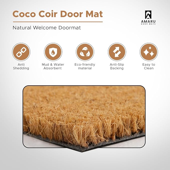Coir Welcome Mat, Welcome Daisies, 17 x 29 in | 100% Natural Coir, Anti-Shedding - Image 4