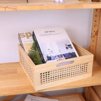 YRMT Wood Storage Crate Basket Rustic Wooden Storage Container for Organizing Decorative Bamboo Box with Handles for Pantry, Shelves Organizer 11.4" x 11.4" x 5" (Natural)
