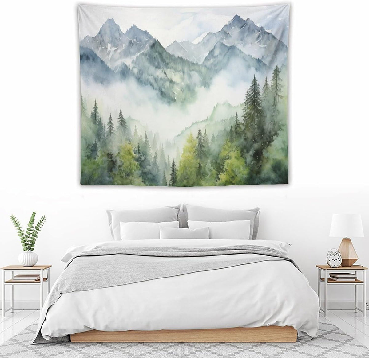 HZOHNAGO Mountain Tapestry Misty Green Forest Mountain Pattern Printed Wall Tapestry Wall Hanging for Bedroom Living Room Dorm 60" W x 50" H