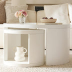 Round Nesting Coffee Table Set of 2,31.5" Large & 18" Small Low Tables with Wood Look Top,Space-Saving Side Tables for Living Room,Bedroom,Office,Minimalist Center Table Set (White, L+S)