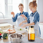 Large Glass Oil Dispenser Bottle for Kitchen Cooking Recipiente Para Aceite De Cocina Olive Oil Vinegar Dispenser Cruet Stainless Steel Lid No Drip Liquid Container (Champagne, 20oz / 600ml)