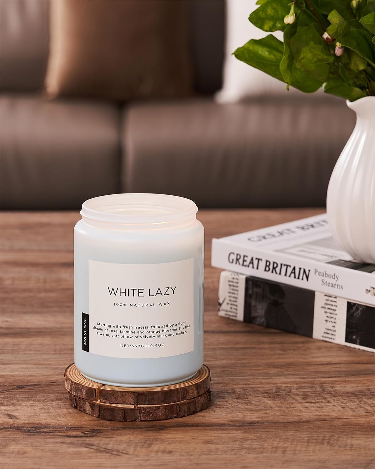 M&SENSE Spring Scented Candle, Jasmine Clean Cotton Soy Wax Large 19.4oz 110 Hour Long Lasting Burning Non Toxic Organic Natural 2 Wick Relaxing Jar Candle for Women