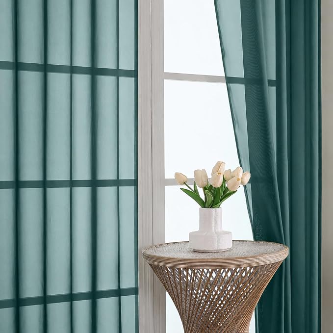 Hunter Green Sheer Curtains 84 Inches Long 2 Panels Set, Light Filtering Sheer - Image 3