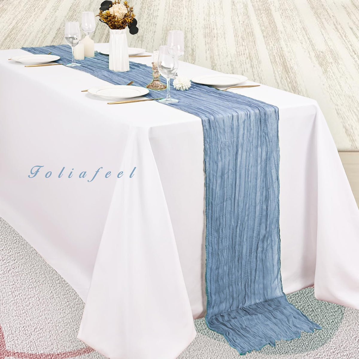 6 Pack Dusty Blue 10FT Cheesecloth Table Runner Rustic Gauze Fabric Cheese Cloth Table Runner for Wedding Bridal Baby Shower Table Decor 20 x 120 Inch Long Boho Sheer Birthday Party Table Decorations