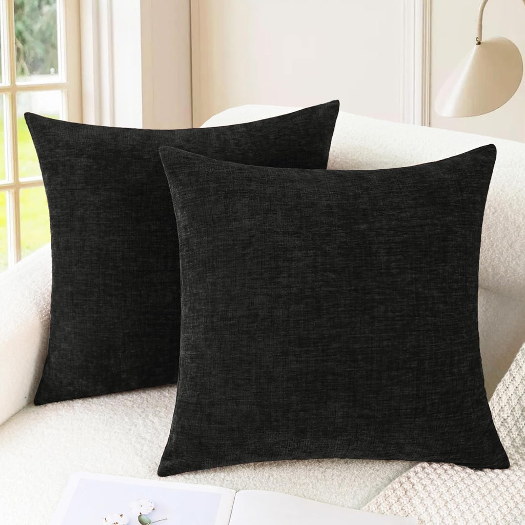 CaliTime Throw Pillow Covers Decorative 26 X 26 Inches Pack of 2 Cozy Chenille Cushion Cases for Couch Sofa Bed Living Room Home Black