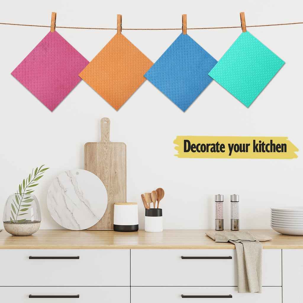 Swedish Dishcloths - 10 Pack Reusable Kitchen Dishcloths - Ultra Absorbent Dish Towels for Washing Dishes - Cellulose Sponge Cloth Cleaning Cloths - Orange