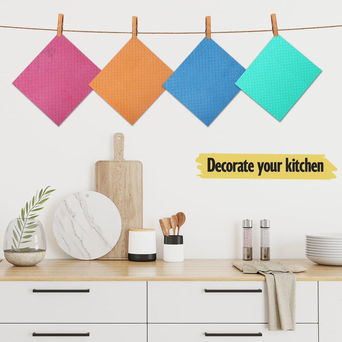 Swedish Dishcloths for Kitchen | 6 Pack Absorbent Cellulose Sponge Cloths Washable | Non-Scratch Reusable Paper Towels Quick Drying Cleaning Cloths - Pink