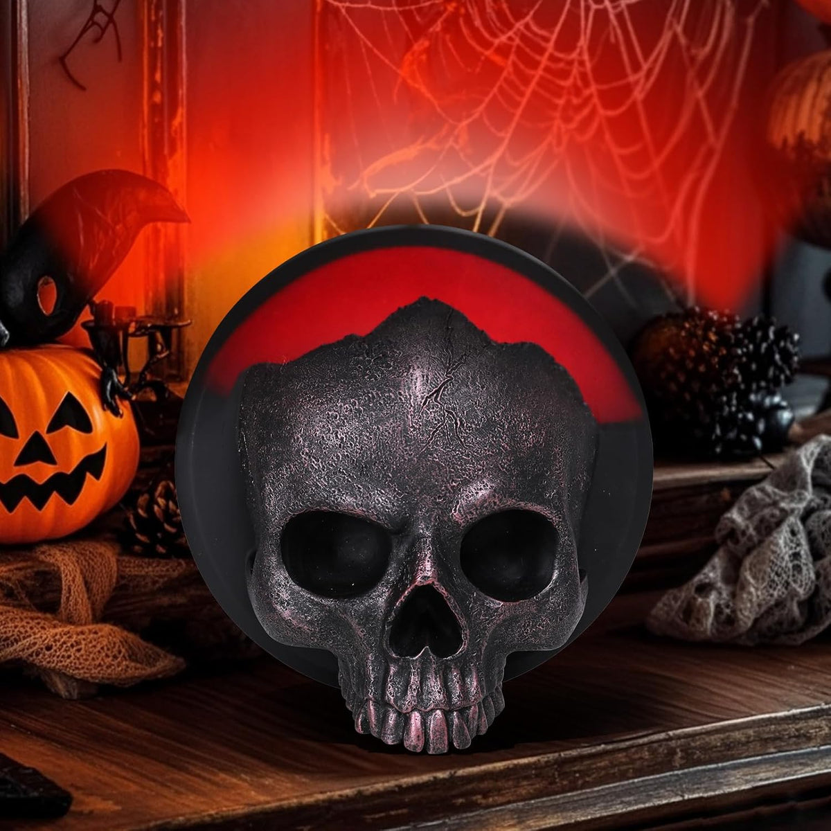 Ovewios Halloween Skull Decorations, Gothic Skeleton Head Hanging Wall Decor, Resin Creepy Skull Led Lights for Indoor Halloween Party Home Decorations