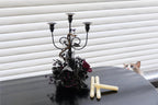 Halloween Candle Holder, 3 Arms Metal Candelabra, Black Candlestick Holder, Gothic Spooky Halloween Decor for Coffee Table/Dining Table Centerpiece, 18" Height