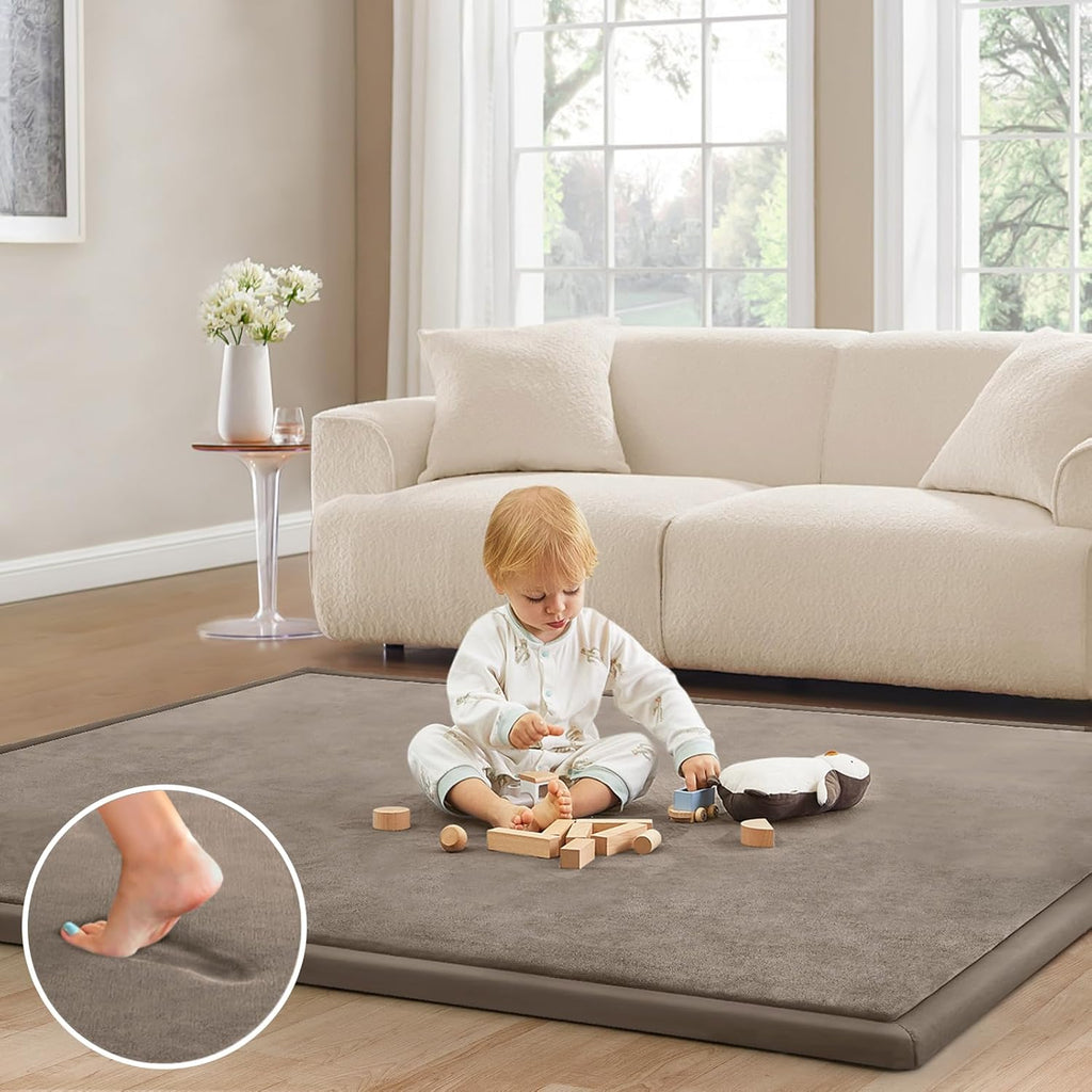 Baby Play Mat for Floor Tummy Time Mat Nursery Rug Muscle Mat Area Rug Playroom Rug Tatami Mat 6'7"x4'11" Memory Foam 1.3" Thick Crawling Mat For Babies,Toddlers, Infants, Kids,Floor Mat(Brown)
