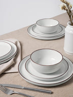 Famiware Mercury 24 Pieces Dinnerware Sets, Plates and Bowls Sets for 8, Microwave and Dishwasher Safe Dish Set, White