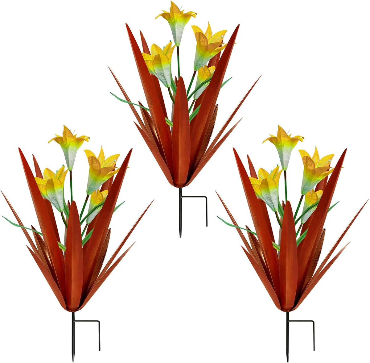 Homight Metal Agave Plant Outdoor Decoration, 3 Big Yellow Lilies, HM-390-345