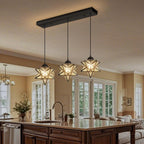 Modern Farmhouse Glam Chandelier Dining Room Glass Star Pendants Light Fixture Kitchen Island LED Ceiling Hanging Lights Included Warm Light Bulbs Black