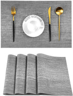 Leetaltree Grey Placemats, Heat Resistant Non-Slip Place mats for Dining Table, Washable Durable PVC Vinyl Woven Table Mats (Set of 4)