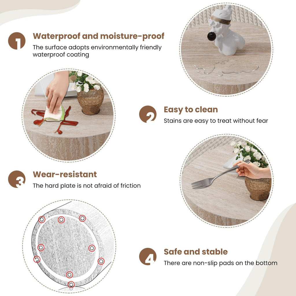 Round Nesting Coffee Table Set of 2 Modern Wood Coffee Tables Handcraft Drum Coffees Table Farmhouse Round Sofa Side Tables End Table for Living Room Small Spaces, No Assembling (Travertine)