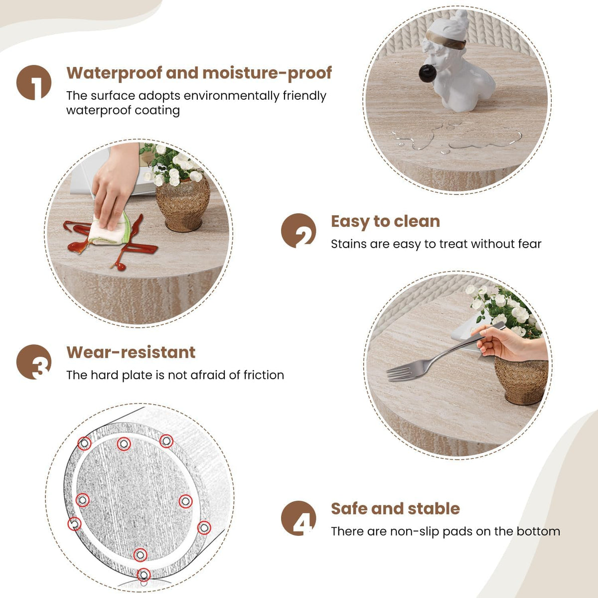 Round Nesting Coffee Table Set of 2 Modern Wood Coffee Tables Handcraft Drum Coffees Table Farmhouse Round Sofa Side Tables End Table for Living Room Small Spaces, No Assembling (Travertine)