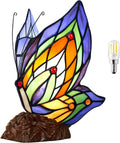 Tiffany Butterfly Table Lamp, 9'' Tall Vintage Stained Glass Lamp, Fairy Reading Night Light for Bedroom Living Room, 1 LED Bulb Included
