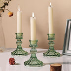 12PCS Green Candlestick Holders Set- 4" H Taper Candle Holders, Glass Candle Holders Bulk for Wedding, Party, Home Table Centerpieces, Festival Gifts & Windowsill Decor