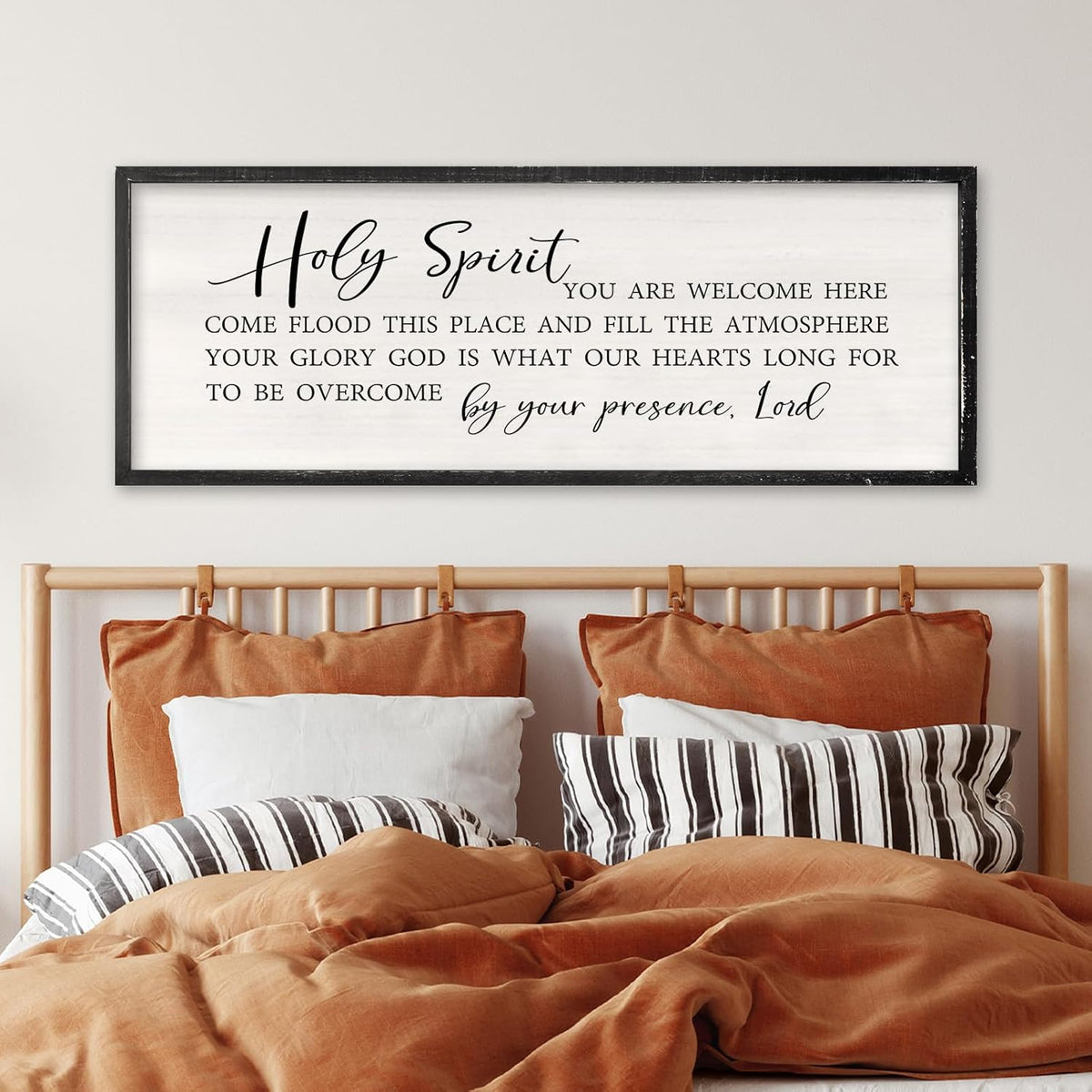 Holy Spirit You are Welcome Here Wall Decor Art 40x15 Inch Large Christian Song Bible Verse Plaque Wood Framed Sign Living Room Scripture Quote Religious For Office Wall Hanging (Black)
