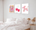Framed Pink Preppy Wall Art Set of 3 Trendy Cute Balloon Dog Cherry Posters Abstract Aura Canvas Prints Modern Colorful Painting Retro Pop Art Decor Positive Picture for Living Room Bedroom 16x24in