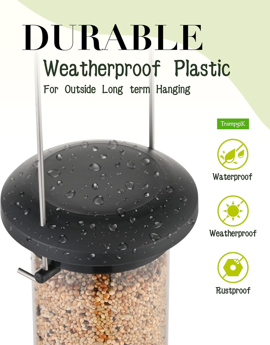 Bird Feeder Premium Hard Plastic for Wild Bird Feeders for Outdoors, Tube Bird Feeders for Outdoors Hanging,14 Inch 6 Port Black, Pack of 1