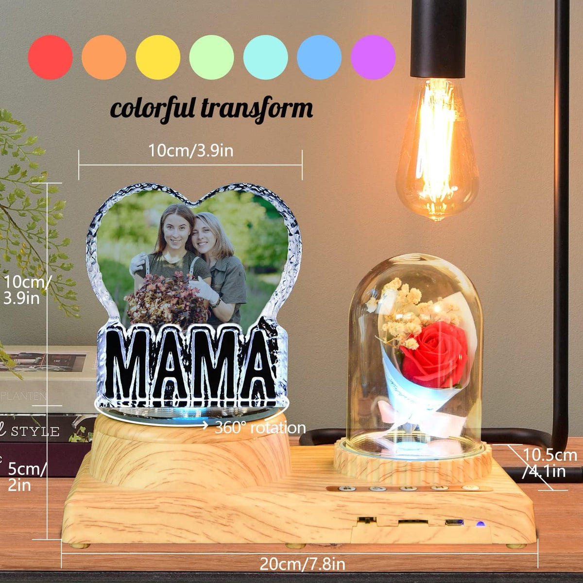 MAMA Crystal custom picture-personalized 3D Crystal Photo frame, birthday gifts, anniversary, wedding gift, gift for Mother's Day Gifts for Mom, Wife and Daughter, Rose-MAMA