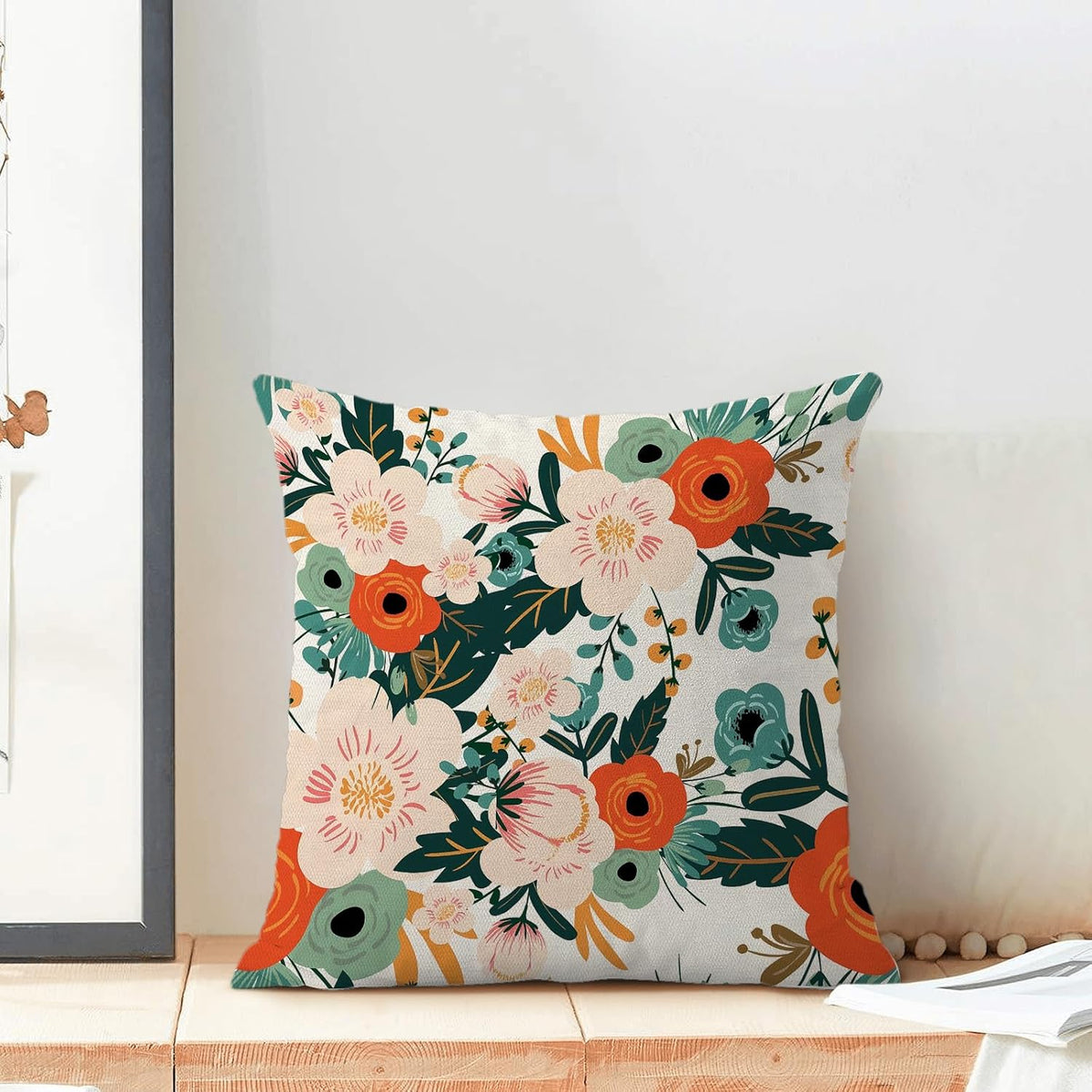CXMEIFLY Spring Pillow Covers 16 x 16 Inch Set of 2 for Watercolor Flowers Decor Throw Pillows Pink Red Green Plant Floral Outdoor Decorative Cushion Cases for Couch Bed Decorations