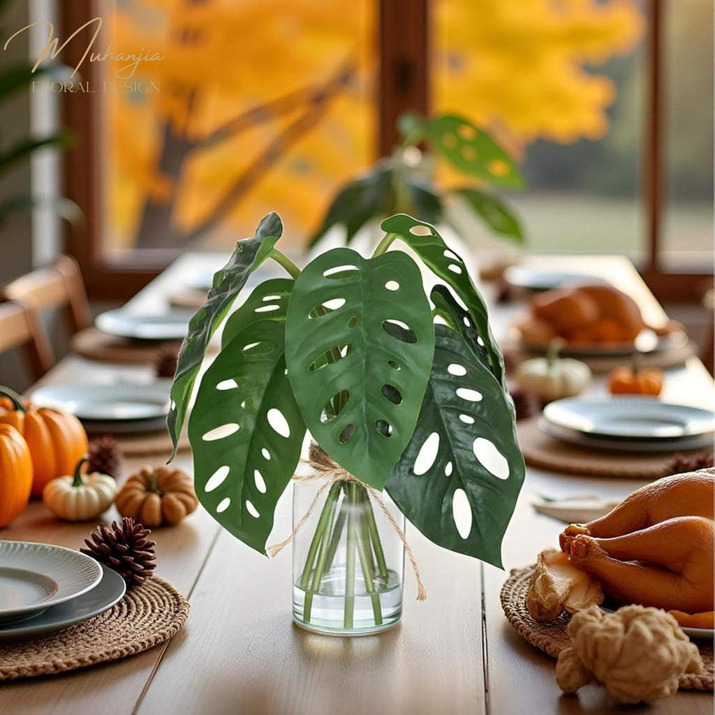 Artificial Flowers Turtle-Back, Alocasia Leaf, in Glass Vase with Faux Water,7Pcs Artificial Leaves Real Touch Latex Leaves for Centerpiece (2, Turtle-Back Leaf)