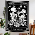 Onivein The Lovers Skull Tapestry Gothic Tapestry Vertical Black and White Skeleton Gothic Witch Sun Moon Floral Plant Snake Tapestries Wall Hanging Decor for Bedroom Dorm Room 30 x 40 Inches