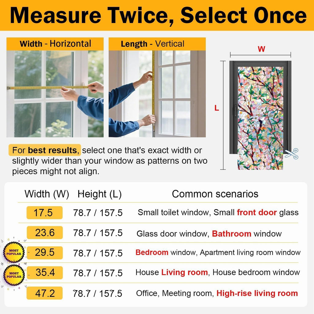 Rainbow Window Privacy Film Decorative, 3D Decals Stained Glass Clings, Static Cling Sticker, Suncatcher Windows Cover Tint for Home, 23.6 Inch x 78.7 Inch