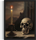 Skull and Candle Poster Art Print, Halloween Scary Vintage Wall Art Academia Spooky Painting Decoration for Horror Prints, Gothic Posters Bedroom Decor 89 (Skull and Candle, 8 x 10 inches, Black Frame)