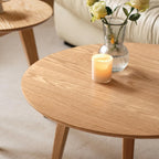 100% Solid Oak Wood Mini Coffee Table, Round Side Table w/Solid Wood Legs, Walnut Mid Century Coffee Table w/Sturdy Frame for Bedroom Balcony Living Room (29.53" D x 17.72" H)