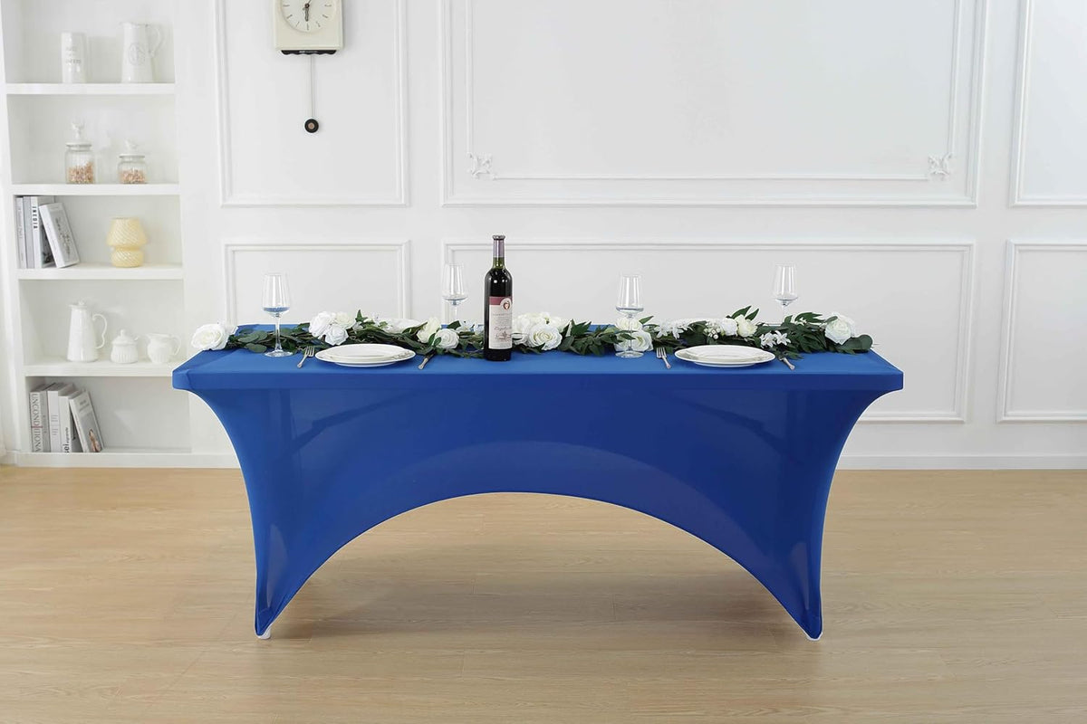 Craft And Party 2 Pack 6ft Royal Blue Spandex Tablecloth – Fitted Stretch Cover – Universal Fit for Folding Tables – Wrinkle-Free, Washable – Ideal for Parties, Weddings, Events