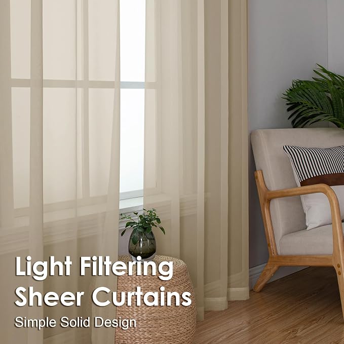 Taupe Sheer Curtains 54 Inches Long 2 Panels - Image 6