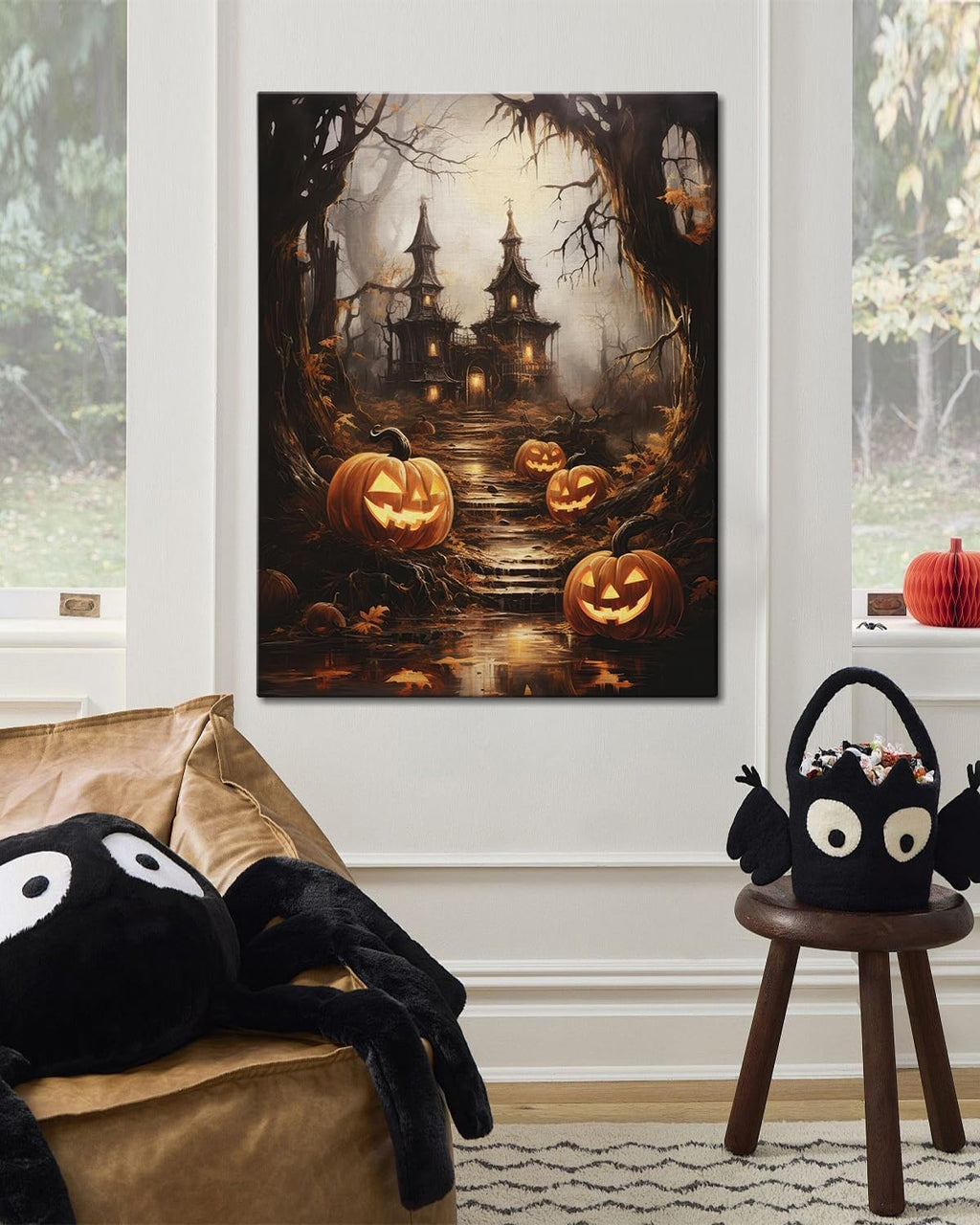 AbcCustomize Halloween Canvas Wall Art - Spooky Haunted House & Eerie Pumpkins Poster, Gothic Fall Decorations for Home, Vintage Halloween Decor Indoor for Living Room, Bedroom & Party