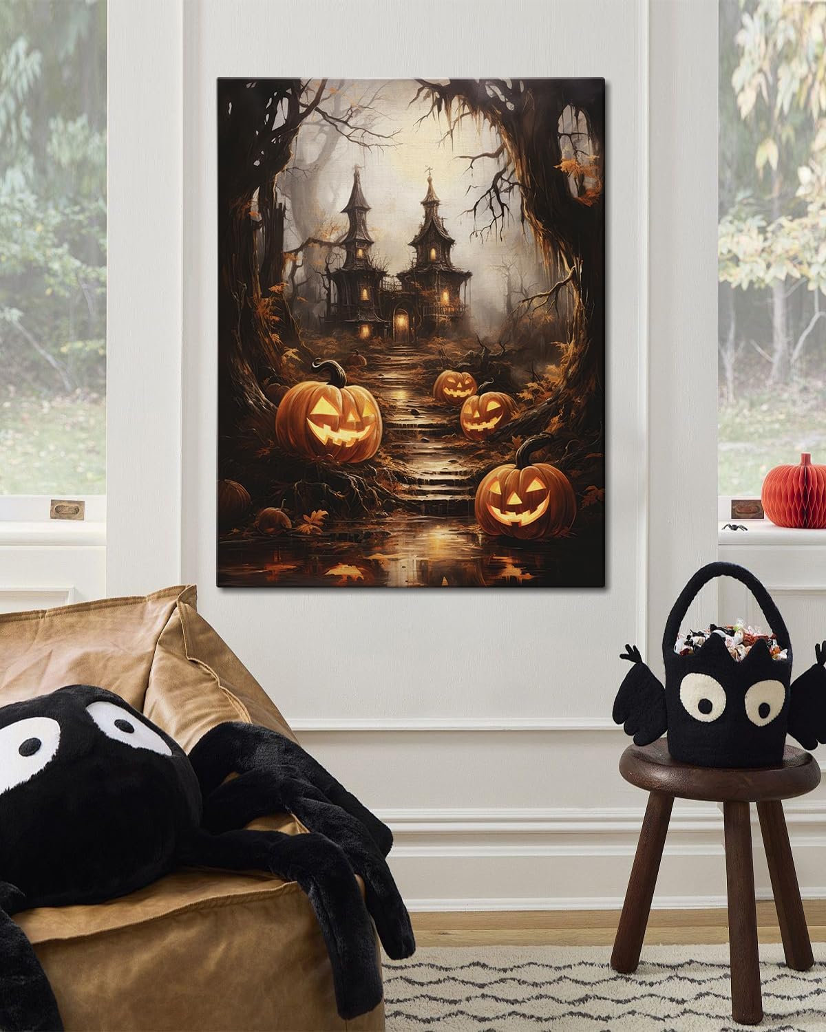 AbcCustomize Halloween Canvas Wall Art - Spooky Haunted House & Eerie Pumpkins Poster, Gothic Fall Decorations for Home, Vintage Halloween Decor Indoor for Living Room, Bedroom & Party