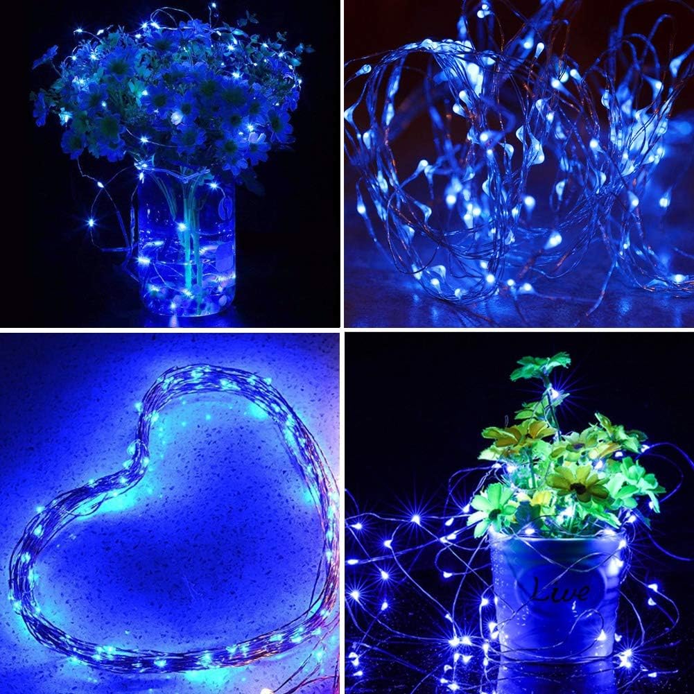 Twinkle Star 2 Pack Christmas Blue Fairy Lights Battery Operated, Total 66 ft 200 Led String Lights Remote Control Timer Twinkle String Lights 8 Modes Firefly Lights for Garden Party Indoor Decor