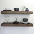 Modern Floating Shelves 3 Inches Thick for Wall, Wide Shelves for Kitchen, Living Room, Bedroom, and Bathroom, Natural Pine Wood, Rustic Wooden Shelf, (Set of 2) (Jacobean, 60Lx3Hx8D)