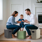 Hexagon Pouf Ottoman Stuffed with 2 Pockets & Handle, Comfort Corduroy Poufs, Non-Slip Foot Stool Storage Ottoman, Foam Floor Poufs Foot Rest for Couch, Bedroom (Green)